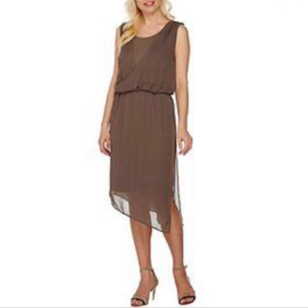 H by Halston Draped Chiffon Overlay Jet Set Jersey Dress